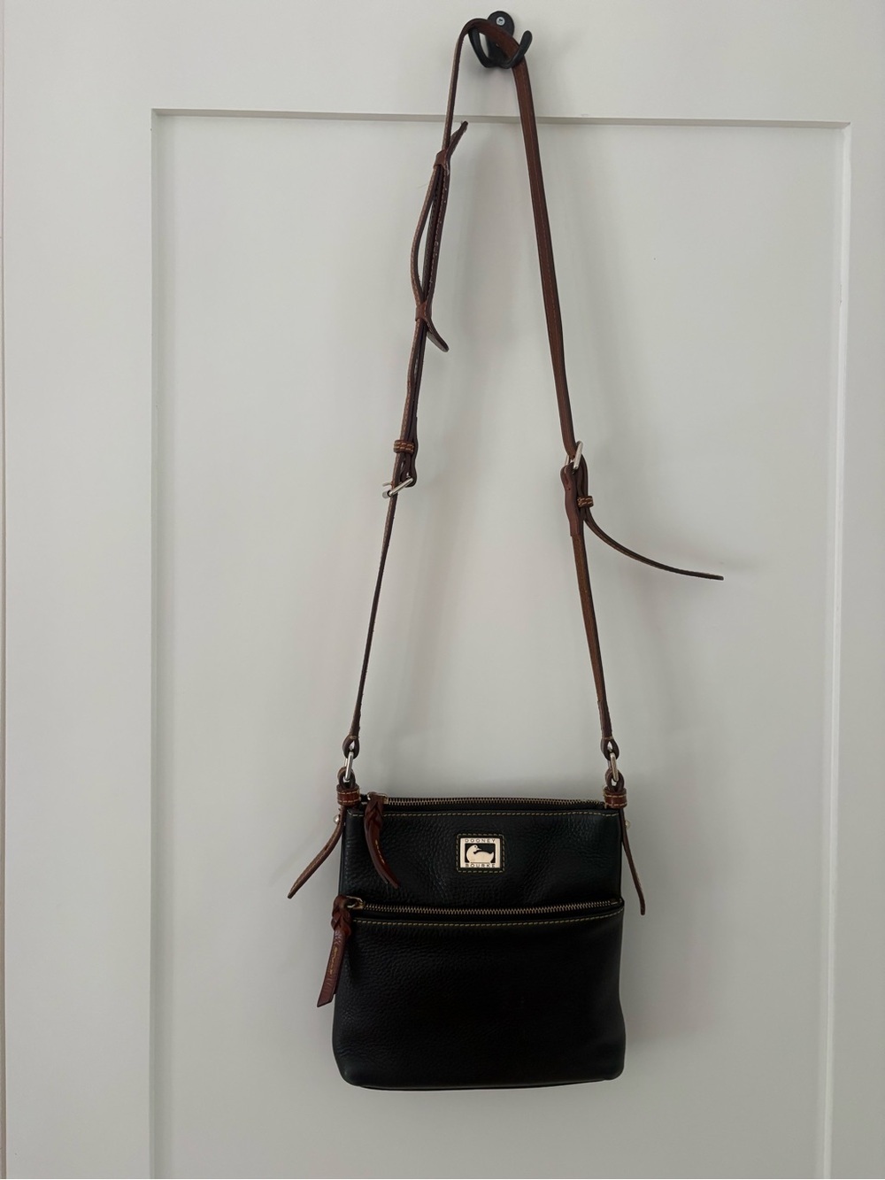 Dooney & Bourke Pebbled Leather Crossbody Bag – Black & Brown – Gold Hardware